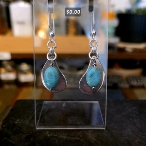 Hand Crafted By Me, Turquoise and Silver Teardrop Earrings